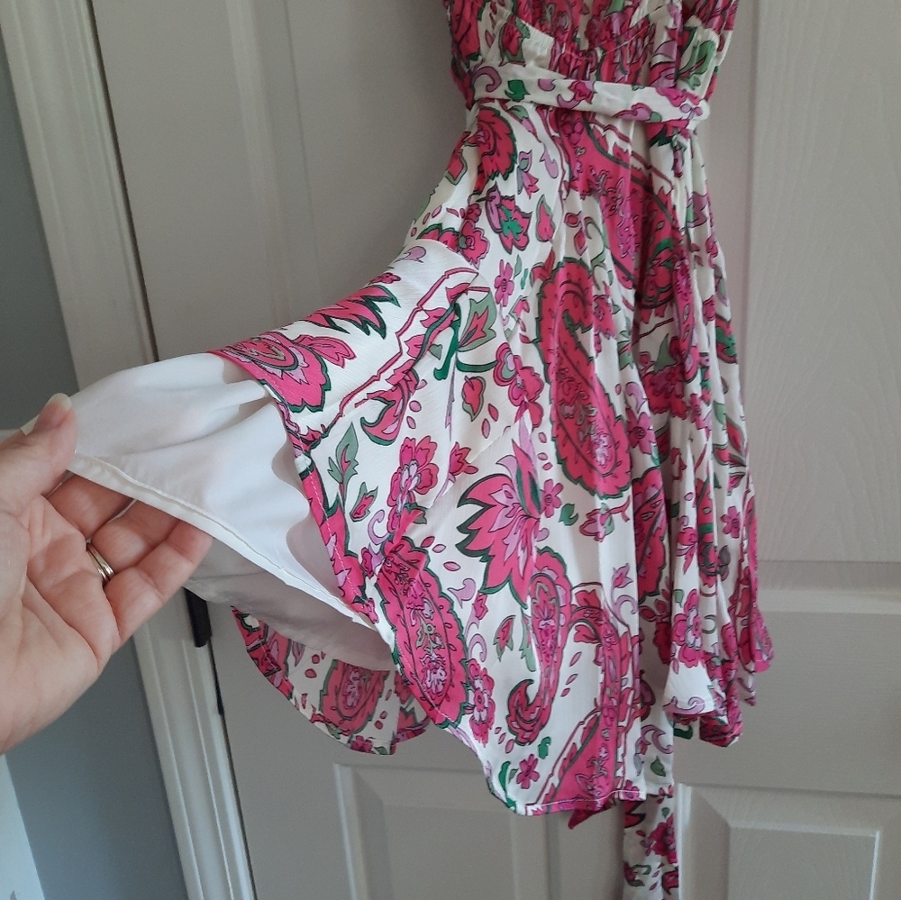 Kori America Floral Paisley Sun Dress Sleeveless Tie Belt Size M - Picture 8 of 8
